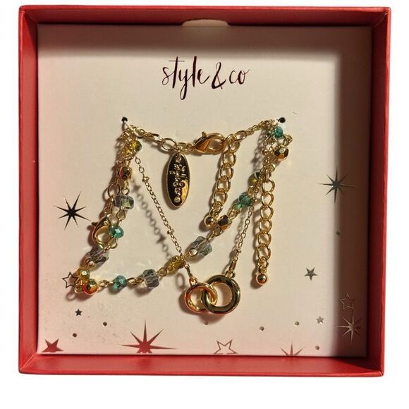 Style & Co Gold and Green beaded Bracelet Set - Picture 4 of 6